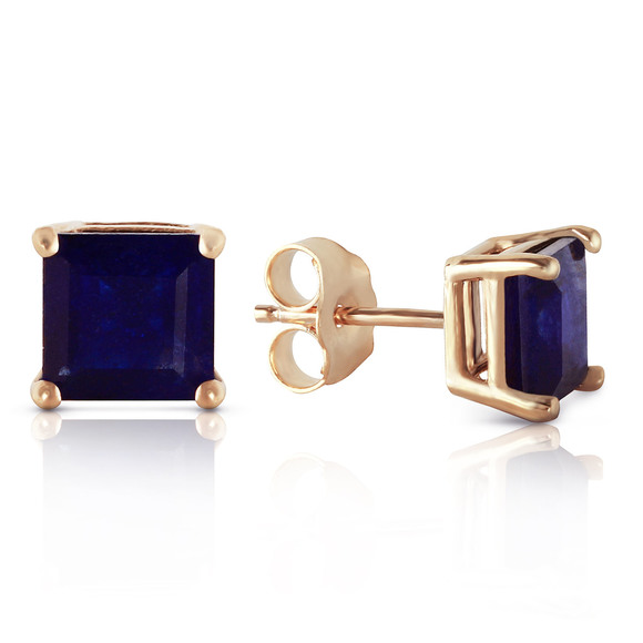 14K. SOLID GOLD STUD EARRING WITH NATURAL SAPPHIRES (Yellow Gold) - Picture 1 of 3